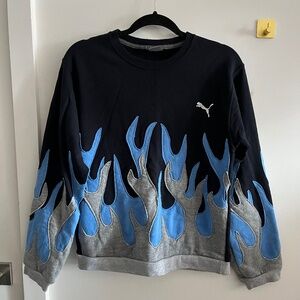 ❄️ Puma Re-worked Vintage Y2K Sweatshirt with Fire Flame Design One of a kind